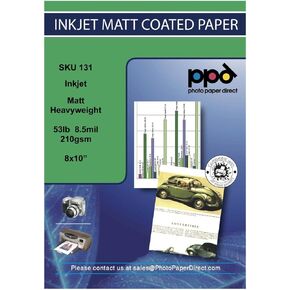 50 Sheets Inkjet Matte Photo Paper Heavyweight 8x10 53lbs. 210gsm 9mil High Resolution Instant Dry Thick Professional Quality (PPD131-50)