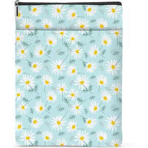 Daisy Pattern Book Lovers Gifts Waterproof Book Sleeve Book Pouch Book Protector with Zipper and Front Pocket BookCover Case for Women Girl Readers Librarian Book Accessories Book Club Gifts