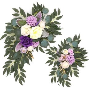 belupai Artificial Wedding Arch Flowers Set of 2, Rose Flower Swag Arrangements DIY Greenery Floral Swag for Wedding Reception Backdrop Table Decorations Welcome Sign