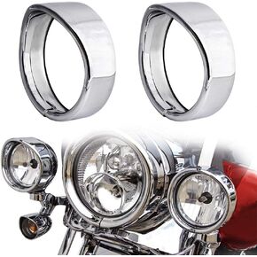 NTHREEAUTO 4.5" Motorcycle Passing Lights Trim Rings, Chrome Fog Lamp Visor Bezel Compatible with 1962-later Harley Touring Road King Softail Street Glide Sportster Electra Glide