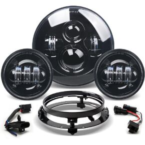 7" LED Headlight 4.5" Auxiliary Fog lights Kit Compatible with Harley Davidson Road King Electra Glide Heritage Softail Deluxe Ultra Limited CVO Tri Tour Glide Ultra Classic with Bracket