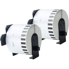 Aomya 2 حزمة من ورق الملصقات المتوافق مع DK-2205 BRO 2-3/7 بوصة × 100 بوصة ملصقات بيضاء مستمرة مع 2 خراطيش قابلة لإعادة الاستخدام تستخدم لـ QL-700 QL570 QL710W QL800 QL810W QL1060N QL720NW QL550 (2) in Kuwait