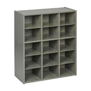 ECR4Kids Streamline 15 Cubby Tray Storage Cabinet, 5x3, Classroom Furniture, White Wash