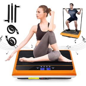 Vibration Plate Exercise Machine Whole Body Vibration Platform Machine with Pilates Bar Resistance Bands for Home Fitness Training Equipment & Weight Loss