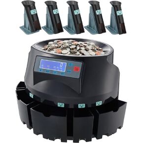 USD Coin Counter & Coin Sorters with LCD Display, Coin Sorter Machine for USD Coin 1￠ 5￠ 10￠ 25￠ $1, Sorts up to 300 Coins/min, Change Counter Holds 2000 Coins Included 5 Coin Bins & 5 Tubes