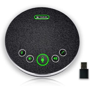 Bluetooth Speakerphone Conference Microphones, Wireless Conference Speaker 360°Voice Pick up with 4 AI Noise Cancellation Mics USB/Dongle/Bluetooth Connection 8 Hour Call Time for 8-12 People