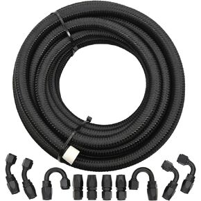 6AN Fuel Line Kit, 6AN Fuel Hose Kit, 6AN 20FT Fuel Line Hose Kit, 6AN-20Ft-3/8-Oil/Gas/Fuel Hose End Fitting Kit with 10 Pcs Black Swivel Fuel Hose Fitting Adapter Kit