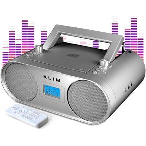 KLIM Boombox B4 CD Player Portable Audio System + AM/FM Radio with CD Player, MP3, Bluetooth, AUX, USB + Wired & Wireless Mode, Rechargeable Battery + Remote Control, Autosleep, Digital EQ + New 2024