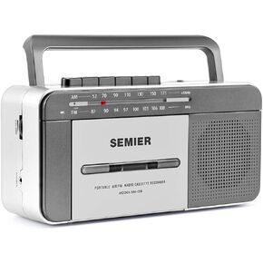 SEMIER Retro Boombox Cassette Player AM/FM Radio Stereo, AC Powered or Battery Operated Portable Vintage Casette Tape Player Recorder with Big Speaker and Earphone Jack