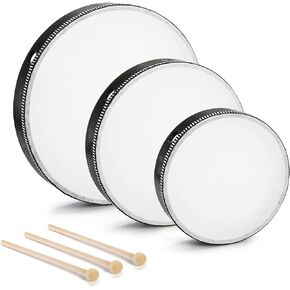 Foraineam 3 Pieces Hand Drum with Drum Sticks 12 Inch 10 Inch 8 Inch Musical Percussion Wood Frame Drum Music Rhythm Instruments for Home Party Supplies