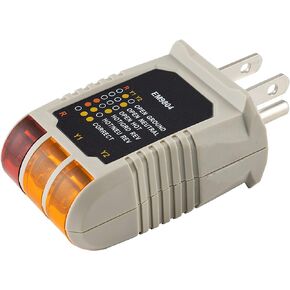 Power Gear Receptacle Tester, Standard 3-Wire, Circuit Analyzer, 110-125 VAC, 6 Visual LED Tests, ETL Listed – 50542 Gray