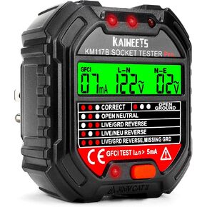 كاشف وعاء GFCI الكهربائي من KAIWEETS مع شاشة LCD، مدقق مقبس الجهد الكهربي 3 شقوق 120 فولت، 6 مؤشرات مرئية/أسطورة الأسلاك للمنزل in Kuwait