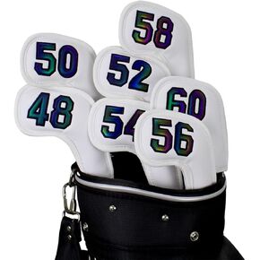 Scott Edward Prof 7Pcs Leather Wedge Golf Iron Head Covers Protective Club Waterproof & Scratch Resistant 48 50 52 54 56 58 60 Degree