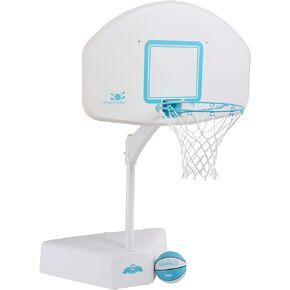 Dunn-Rite Splash & Shoot Outdoor Adjustable Height Swimming Pool Basketball Hoop w/Ball, Base, & 18 Inch Stainless Steel Rim for Adults & Kids, Clear