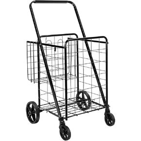 Amazon Basics Foldable Shopping Utility Cart with 360-Degree Wheels, X-Large, Black