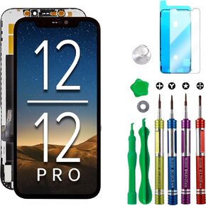 LCD Screen Replacement for iPhone 12 (A2172, A2402, A2404) / iPhone 12 Pro (A2341, A2406, A2408, A2407) 6.1 inch Touch Display Digitizer Frame Assembly with Repair Tools