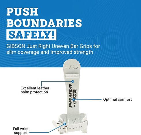 جيبسون جاست رايت مقابض الجمباز للنساء، قبضة جلدية متينة مع أشرطة مشبك واحدة لقبضة آمنة، مقابض يد للاعبي الجمباز المنافسين الأوائل، مقابض الجمباز للفتيات، صنع في الولايات المتحدة الأمريكية in Kuwait