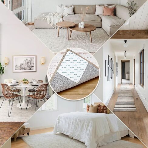 NAKAGISHI Rug Tape Rug Gripper for Hardwood Floors - 12 PCS Anti Slip Rug Grips Rug Stickers for Wood Floor Carpet Stickers for Area Rugs to Prevent Sliding - White in Saudi Arabia