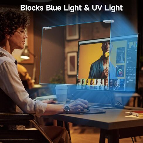 Blue Light Screen Protector for 23, 23.6, 23.8, 24 Inch Diagonal LED PC Monitor, Scratch-Resistant Computer Screen Blue Light Blocker, Blue Light Filter Hanging Type, 2 Pack (W 21.3" x H 13.4") in Saudi Arabia