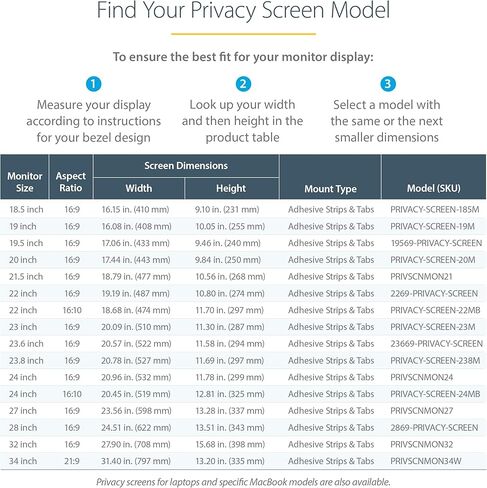 شاشة خصوصية StarTech.com لشاشة كمبيوتر مقاس 27 بوصة - فلتر أمان لشاشة الكمبيوتر - فيلم واقي شاشة يقلل الضوء الأزرق - شاشة عريضة 16:9 - غير لامعة/لامعة - +/-30 درجة (PRIVSCNMON27) in Kuwait