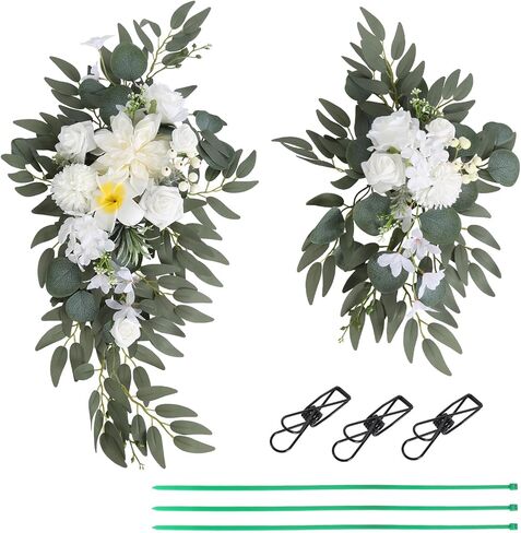 زهرة Swags 2PCS بورجوندي زهور الزفاف زينة الزفاف قوس الزهور لحفل الزفاف بورجوندي الورود وهمية كومبو الداليا الزهور غنيمة لتزيين القوس (بورجوندي) in Kuwait
