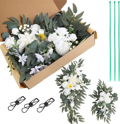 زهرة Swags 2PCS بورجوندي زهور الزفاف زينة الزفاف قوس الزهور لحفل الزفاف بورجوندي الورود وهمية كومبو الداليا الزهور غنيمة لتزيين القوس (بورجوندي) in Kuwait