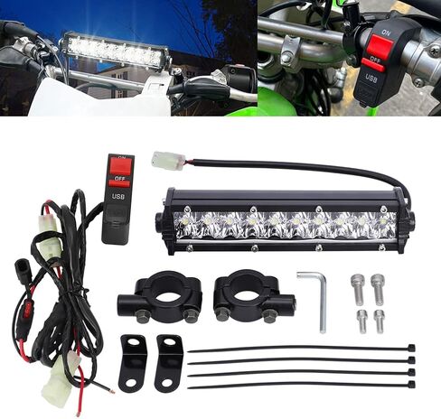 motoparty Motocross Headlight Light Bar Kit for KLX110 CRF110 TTR110 YZ250F with USB Socket Charger, 60W 2500LM Plug-n-Play Led Headlight Light Bar Lighting Kit Fits Most 7/8" Handlebars in Saudi Arabia