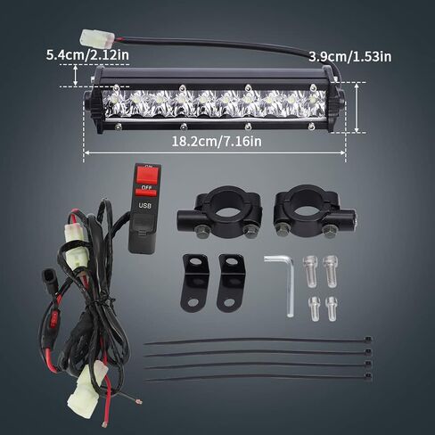 motoparty Motocross Headlight Light Bar Kit for KLX110 CRF110 TTR110 YZ250F with USB Socket Charger, 60W 2500LM Plug-n-Play Led Headlight Light Bar Lighting Kit Fits Most 7/8" Handlebars in Saudi Arabia