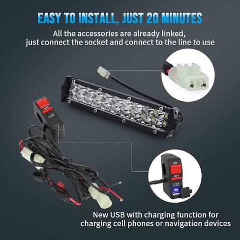 motoparty Motocross Headlight Light Bar Kit for KLX110 CRF110 TTR110 YZ250F with USB Socket Charger, 60W 2500LM Plug-n-Play Led Headlight Light Bar Lighting Kit Fits Most 7/8" Handlebars in Saudi Arabia