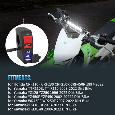 motoparty Motocross Headlight Light Bar Kit for KLX110 CRF110 TTR110 YZ250F with USB Socket Charger, 60W 2500LM Plug-n-Play Led Headlight Light Bar Lighting Kit Fits Most 7/8" Handlebars in Saudi Arabia