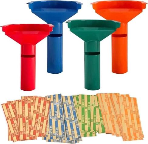 Nadex Easy Wrap Coin Tube Set with 40 Wrappers Included - Funnel Shaped Coin for Pennies, Nickles, Dimes, and Quarters - Four Color-Coded Tubes in Saudi Arabia