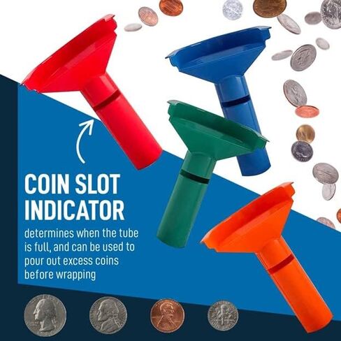 Nadex Easy Wrap Coin Tube Set with 40 Wrappers Included - Funnel Shaped Coin for Pennies, Nickles, Dimes, and Quarters - Four Color-Coded Tubes in Saudi Arabia