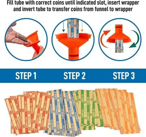 Nadex Easy Wrap Coin Tube Set with 40 Wrappers Included - Funnel Shaped Coin for Pennies, Nickles, Dimes, and Quarters - Four Color-Coded Tubes in Saudi Arabia