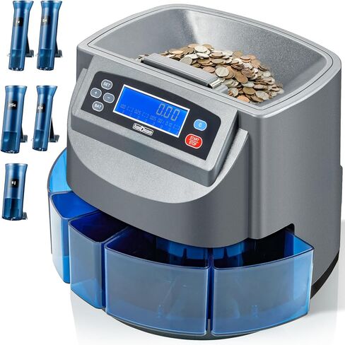 Coin Counter Machine, Electric Coin Sorter Sort 270 Coins/Minute, USD Change Counter Machine,500 Coins Capacity Automatic Coin Sorter and Wrapper Machine, Coin Counting Roller Machine with LCD Display in Saudi Arabia