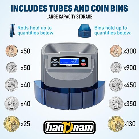 Coin Counter Machine, Electric Coin Sorter Sort 270 Coins/Minute, USD Change Counter Machine,500 Coins Capacity Automatic Coin Sorter and Wrapper Machine, Coin Counting Roller Machine with LCD Display in Saudi Arabia