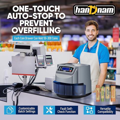Coin Counter Machine, Electric Coin Sorter Sort 270 Coins/Minute, USD Change Counter Machine,500 Coins Capacity Automatic Coin Sorter and Wrapper Machine, Coin Counting Roller Machine with LCD Display in Saudi Arabia