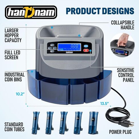 Coin Counter Machine, Electric Coin Sorter Sort 270 Coins/Minute, USD Change Counter Machine,500 Coins Capacity Automatic Coin Sorter and Wrapper Machine, Coin Counting Roller Machine with LCD Display in Saudi Arabia