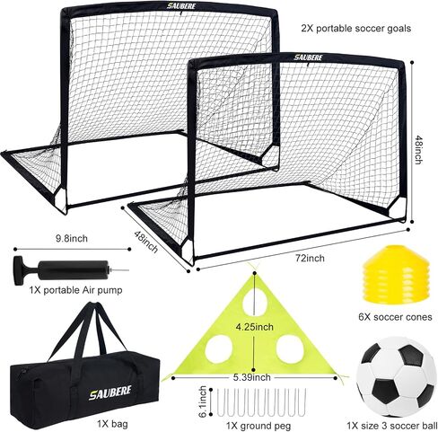 6x4 ft Kids Soccer Goals for Backyard Set of 2, Portable Pop Up Soccer Net for Backyard for Kids Toddler Youth, Soccer Training Equipment, Soccer Goal Target, Ball and Cones, Outdoor Soccer Games in Saudi Arabia