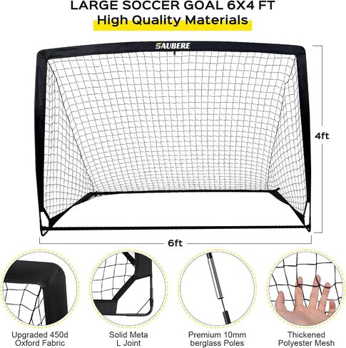 6x4 ft Kids Soccer Goals for Backyard Set of 2, Portable Pop Up Soccer Net for Backyard for Kids Toddler Youth, Soccer Training Equipment, Soccer Goal Target, Ball and Cones, Outdoor Soccer Games in Saudi Arabia