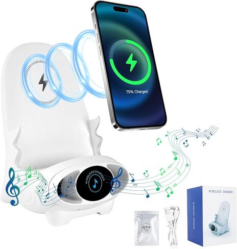 كرسي صغير لاسلكي شاحن سريع حامل هاتف متعدد الوظائف، حامل الهاتف الخليوي للمكتب، حامل الهاتف المحمول متعدد الوظائف، شاحن لاسلكي 3 في 1 مع وظيفة مكبر الصوت in Kuwait