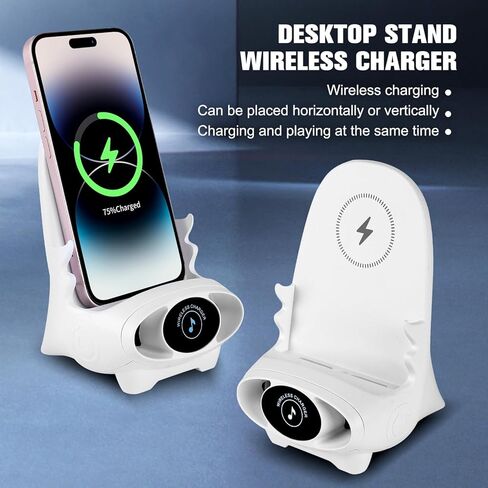 كرسي صغير لاسلكي شاحن سريع حامل هاتف متعدد الوظائف، حامل الهاتف الخليوي للمكتب، حامل الهاتف المحمول متعدد الوظائف، شاحن لاسلكي 3 في 1 مع وظيفة مكبر الصوت in Kuwait