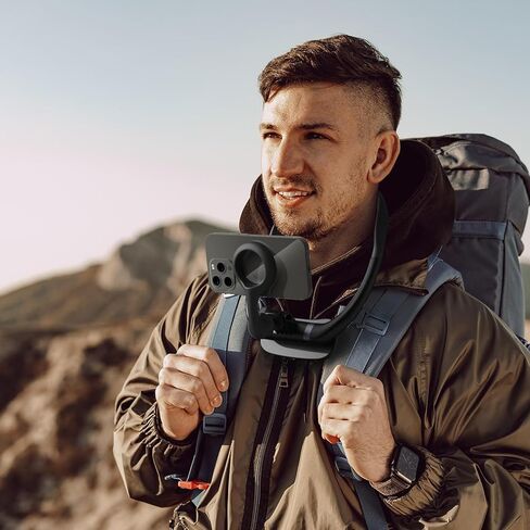 حامل هاتف مغناطيسي للرقبة، حامل للهاتف الخلوي بدون استخدام اليدين، دوران 360+180 درجة، حامل تصوير مدونة فيديو لهاتف iPhone 15 14 13 12 Plus Pro Max Seires وحلقة مغناطيسية وجهاز، أسود in Kuwait