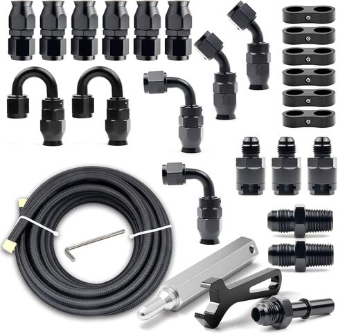 6AN PTFE Fuel Line Kit, Nylon Stainless Steel Braided Fuel Hose, LS Swap EFI E85 Injection Fuel PTFE Fitting 3/8" 26FT in Saudi Arabia