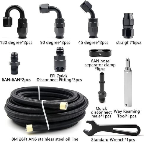 6AN PTFE Fuel Line Kit, Nylon Stainless Steel Braided Fuel Hose, LS Swap EFI E85 Injection Fuel PTFE Fitting 3/8" 26FT in Saudi Arabia