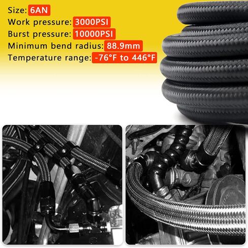 6AN PTFE Fuel Line Kit, Nylon Stainless Steel Braided Fuel Hose, LS Swap EFI E85 Injection Fuel PTFE Fitting 3/8" 26FT in Saudi Arabia