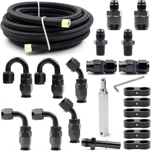 6AN PTFE Fuel Line Kit, Nylon Stainless Steel Braided Fuel Hose, LS Swap EFI E85 Injection Fuel PTFE Fitting 3/8" 26FT in Saudi Arabia
