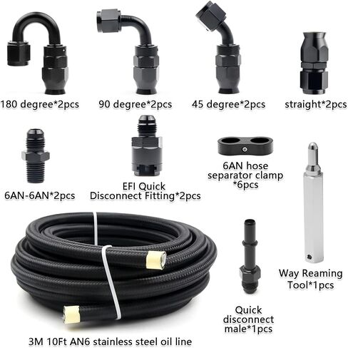 6AN PTFE Fuel Line Kit, Nylon Stainless Steel Braided Fuel Hose, LS Swap EFI E85 Injection Fuel PTFE Fitting 3/8" 26FT in Saudi Arabia