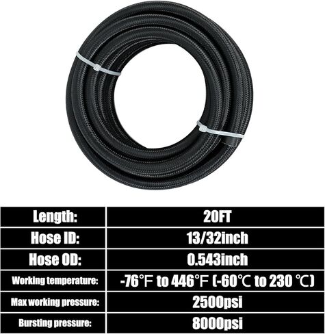 طقم خرطوم خط الوقود 8AN 20FT PTFE، خرطوم وقود مضفر من النايلون E85 20FT مع 10 قطع محول تركيب خرطوم الوقود الأسود وفاصل خط 2 قطعة (معرف 0.394 بوصة) in Kuwait