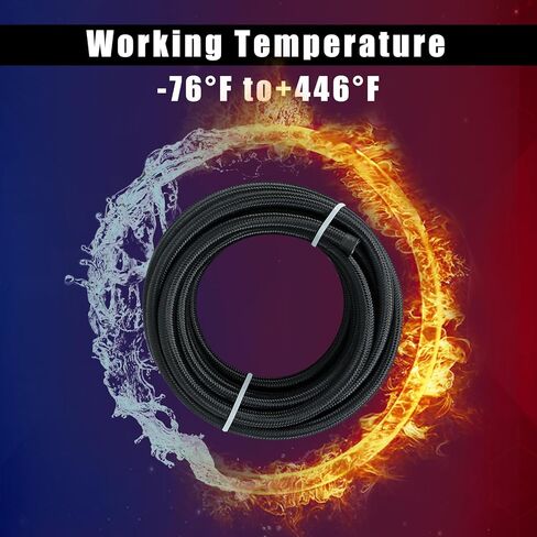 طقم خرطوم خط الوقود 8AN 20FT PTFE، خرطوم وقود مضفر من النايلون E85 20FT مع 10 قطع محول تركيب خرطوم الوقود الأسود وفاصل خط 2 قطعة (معرف 0.394 بوصة) in Kuwait
