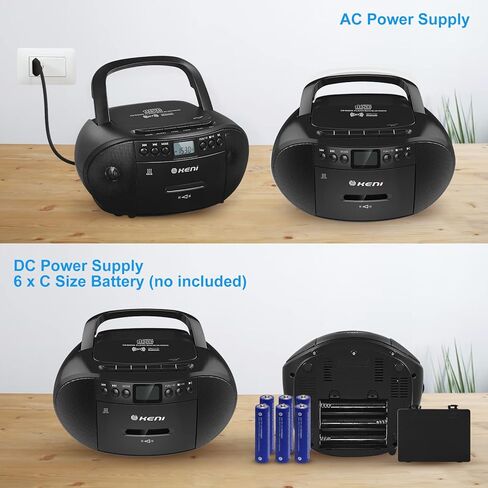 مجموعة مشغل الأقراص المضغوطة والكاسيت المحمولة من جي كيني، مجموعة بومبوكس، مسجل شريط كاسيت مع جهاز تحكم عن بعد، راديو AM FM، تشغيل USB مع مقبس سماعة الأذن، مكبر صوت بلوتوث 5.1 فولت، يعمل بالبطارية أو يعمل بالتيار المتردد للمنزل in Kuwait